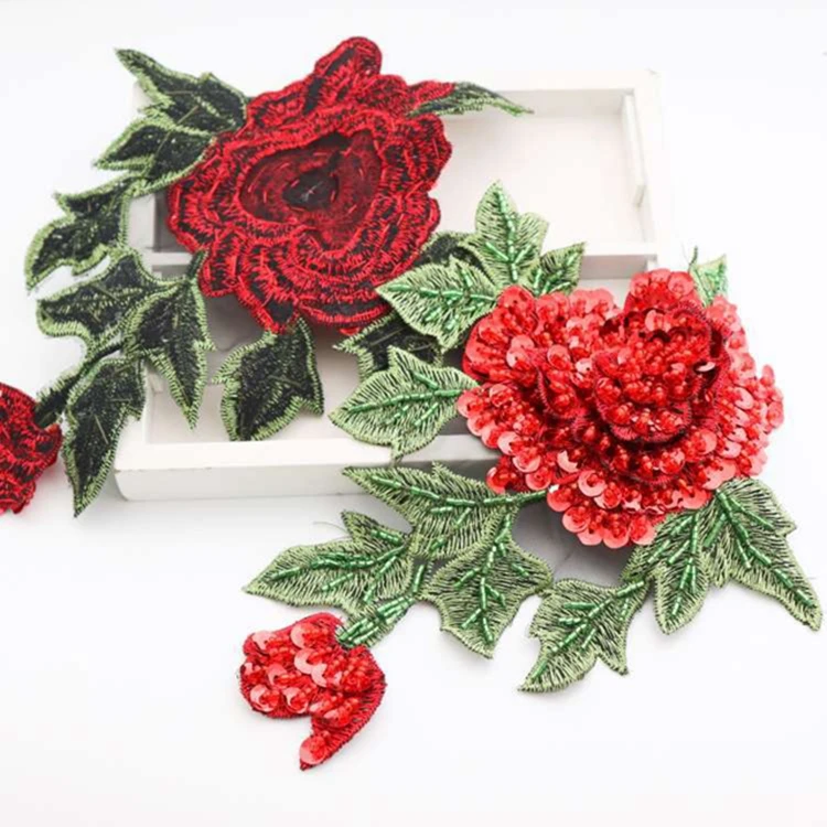 ZSY beaded sequin lace embroidery applique embroidered patch fabric clothing 3D flower for patches
