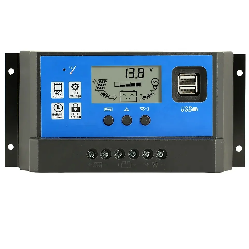 Solar Charge Controller input voltage PWM Auto 12V 24V 10A 20A 30A 40A 50A 60A LCD Dual USB Solar Panel System Regulator