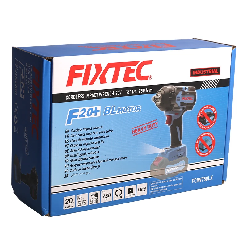 FIXTEC Heavy Duty 400/600/750 Nm Torque Impact Wrench 20V Cordless 1/2 inch Battery Impact Wrench