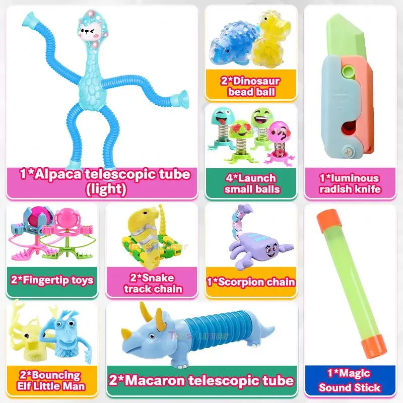 26Pcs Kids Toys 2024 Fidget Toys Set Spinners Anti Stress Ball  Package Stretchy Strings Gift Fidget Toys Set For Ages 8-13