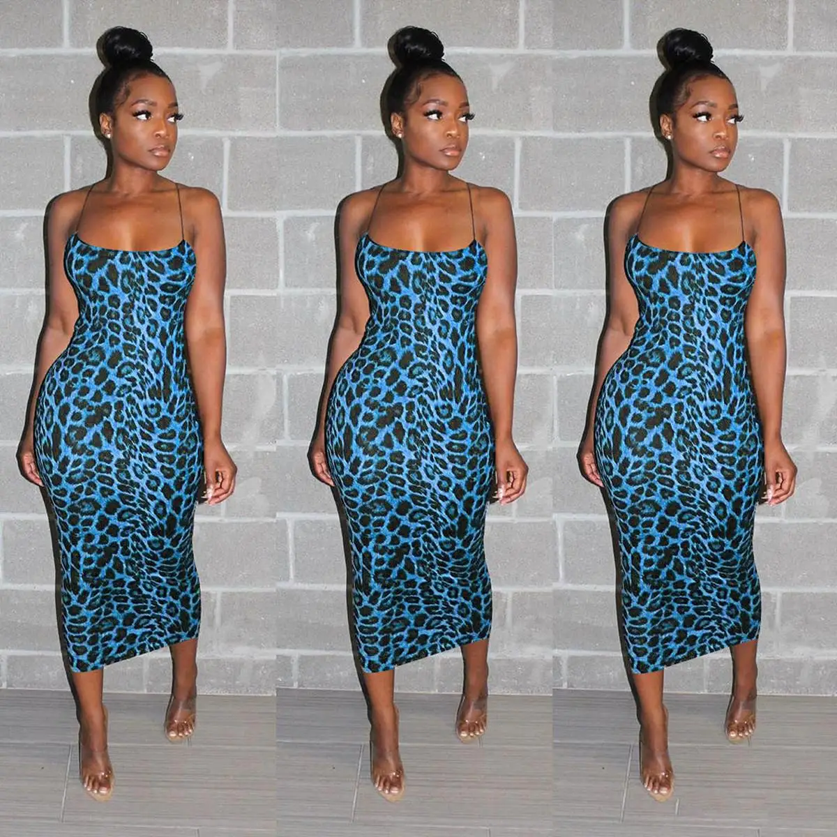 
Fashion Women Sexy Suspender Leopard Print Dress Casual Club Plus Size Dresses Skirts 