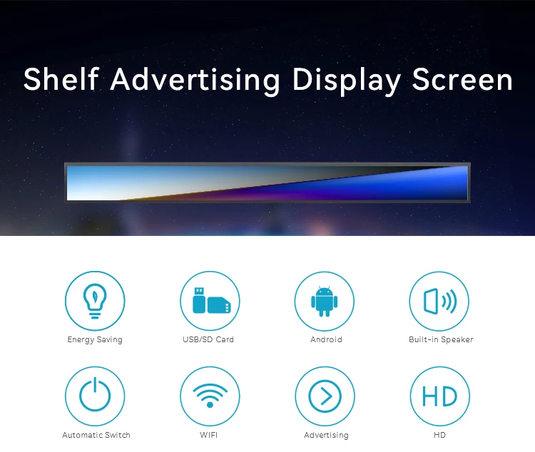 Share shelf edge 60cm wide bar lcd digital stretch lcd shelf talker digital display