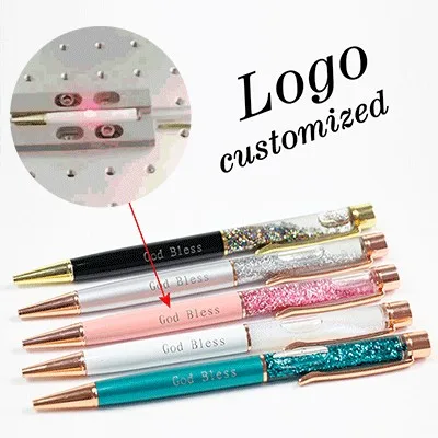 New Gold Foil Pens Metal Quicksand Creative Ballpoint Pens Engraved Name Private Laser Customized Logo Pen