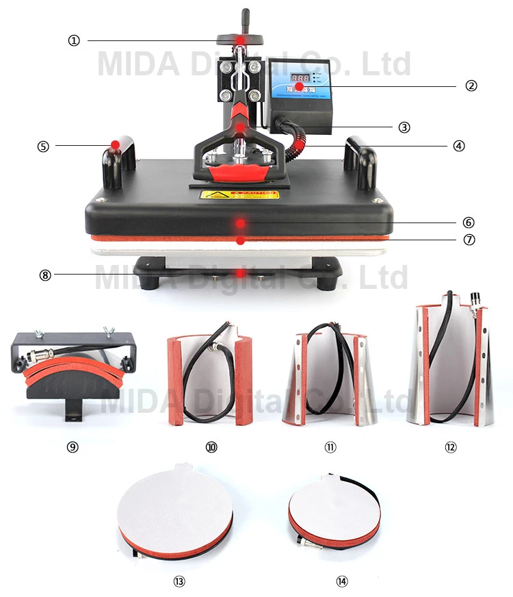 New 8-in-1 Semi-Automatic Combo from USA Warehouse Multifunctional for T-Shirt and Mug Sublimation Transfer Heat Press Machine