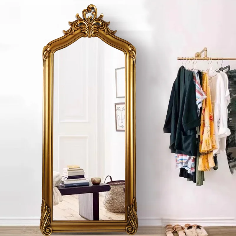 European Style PU Frame Arch Antique Full Length Large Gold Mirror Antique Mirror With Frame  Full Rectangular Mirror