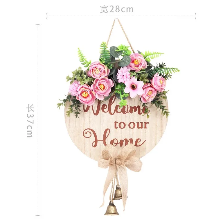 Factory Price North American Rural Artificial Flower Crafts Bell Welcome Doorplate Pendant Home Wedding Party Decoration