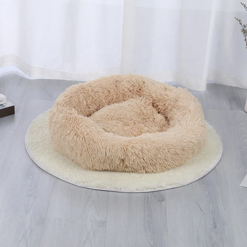 Light Brown Round soft comfort luxury plush dog cat pet beds dog beds washable donut dog bed