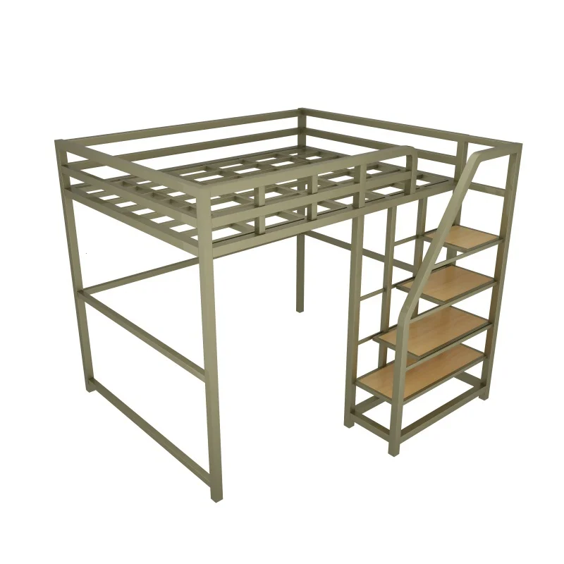 Metal Frame Queen-Sized Loft Bed with Staircase Ideal for Dormitories & Hostels