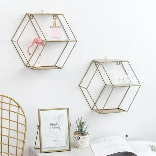 Hot Selling Wall Shelf Rustic Metal Hexagonal Decorative Shelf Wall Mounted Rustic Shelving for Living Room at Best Price