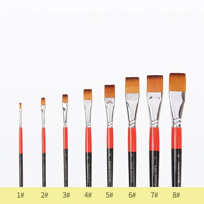 High Quality Flat Headed Nylon Hair Artists Brush Watercolor Gouache Acrylic Oil Painting Brush