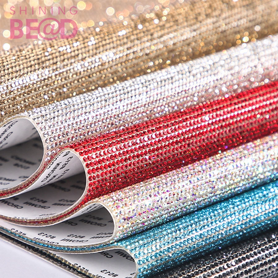 Wholesale 24X40cm Rhinestones Mesh Self Adhesive AB Crystal  Sheet For Garment/Bag/Shoe