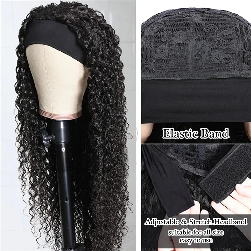 Wholesale mongolian for black women afro kinky curly cuticle aligned 100 % virgin human hair wig with headband