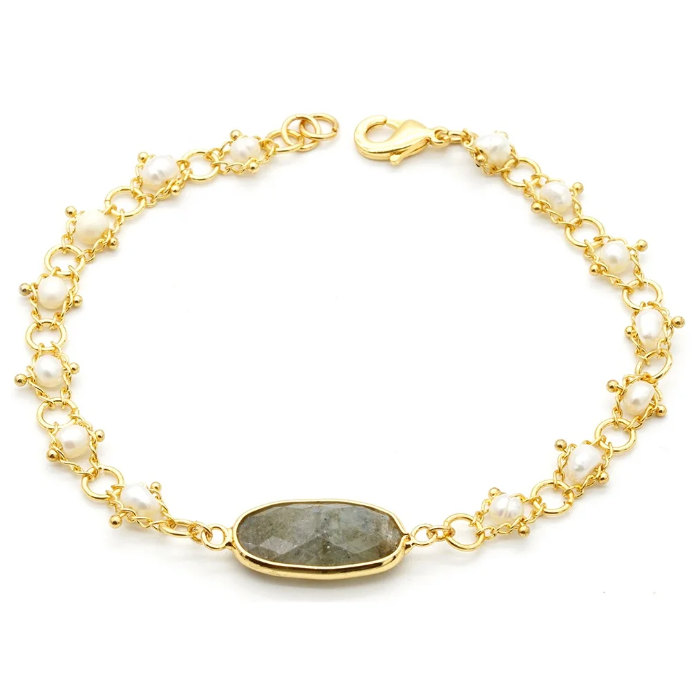 Wire Wrapped Natural Stone Bracelet Adjustable, Gold Bracelet Women Jewelry