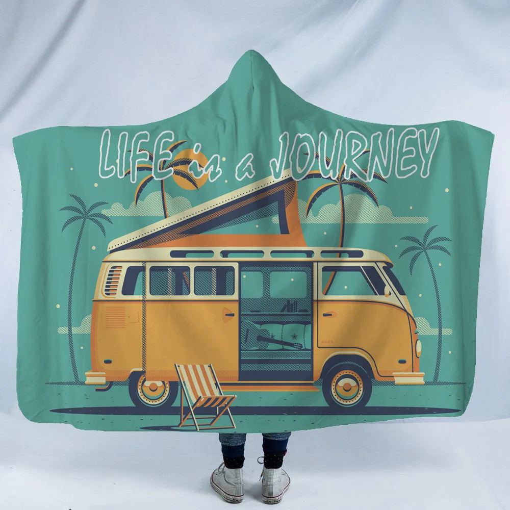 Custom Weighted Digital Photo Printed Poncho Wearable Hoodie Hooded Flannel Fleece Blanket for Kids