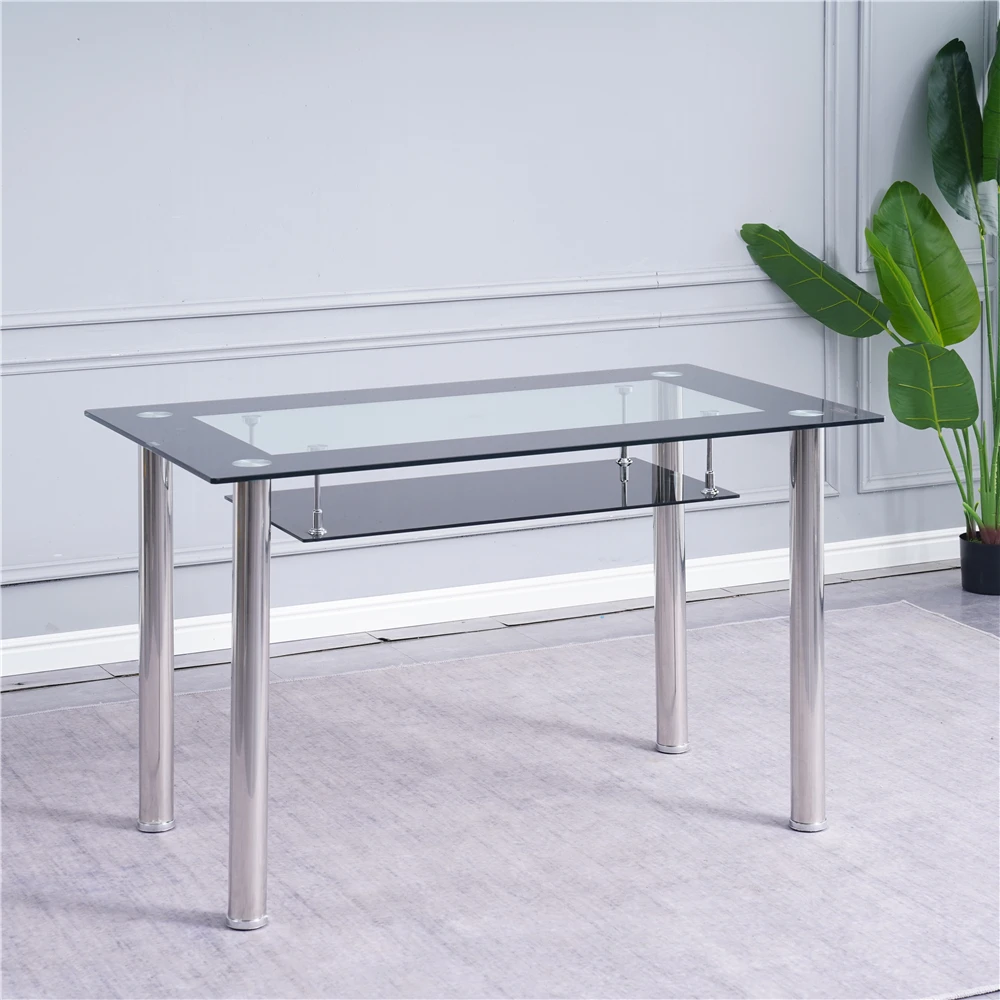 2022 Hot Sale Simple Dining Room Furniture Modern Fashion Glass Top Coffee Table Stainless Steel Vertical Dining Table.