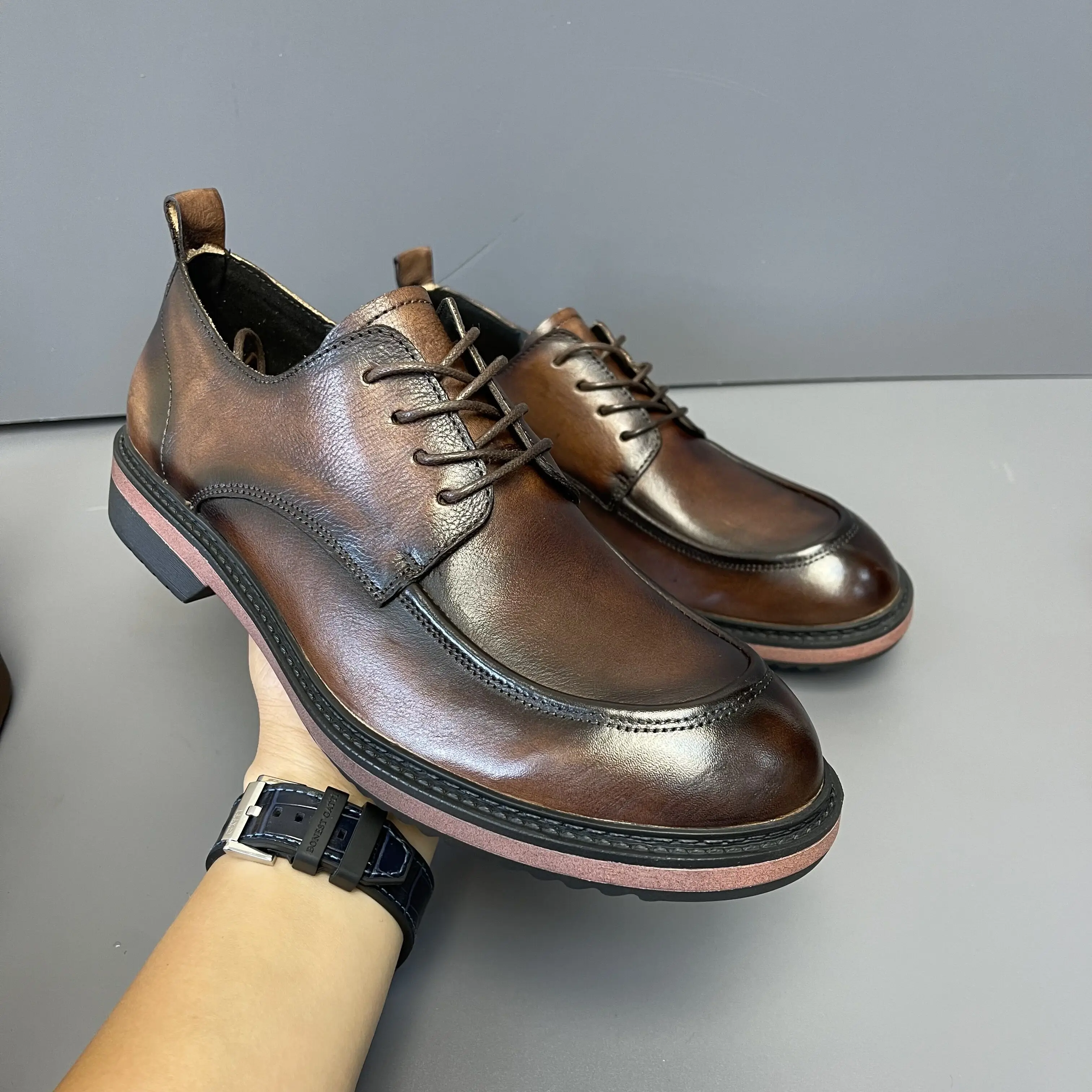 China Wholesale New Italian Stylish Dress Shoes Oxfords Lace-Up Height Increasing Autumn Leather Men Dress Shoes