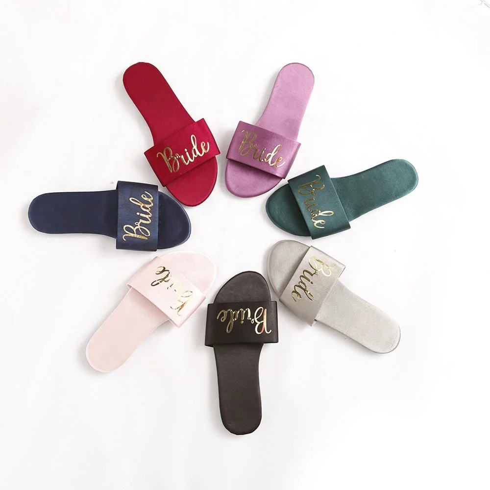 Women Satin Imitated Silk Drag Indoor Wedding Bride Slippers Bridesmaids Slipper