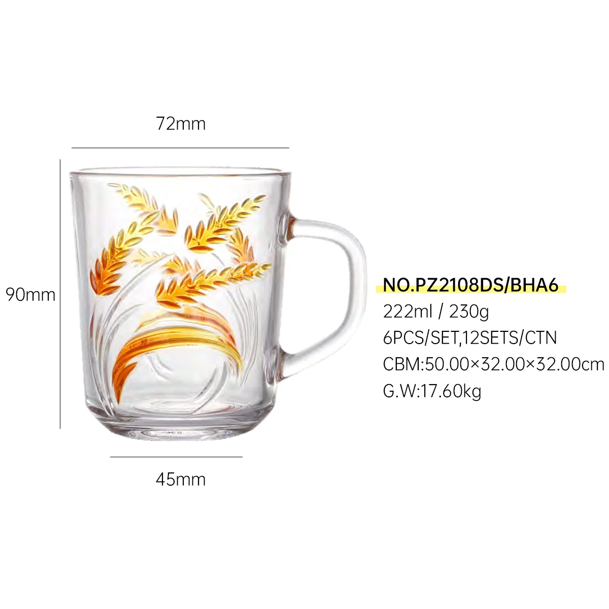 JINGHUANG GLASSWARE Factory Customized Arabian Crystal Coffee Cup Mug Glass Tea Cup Set With Handle Tea Cups