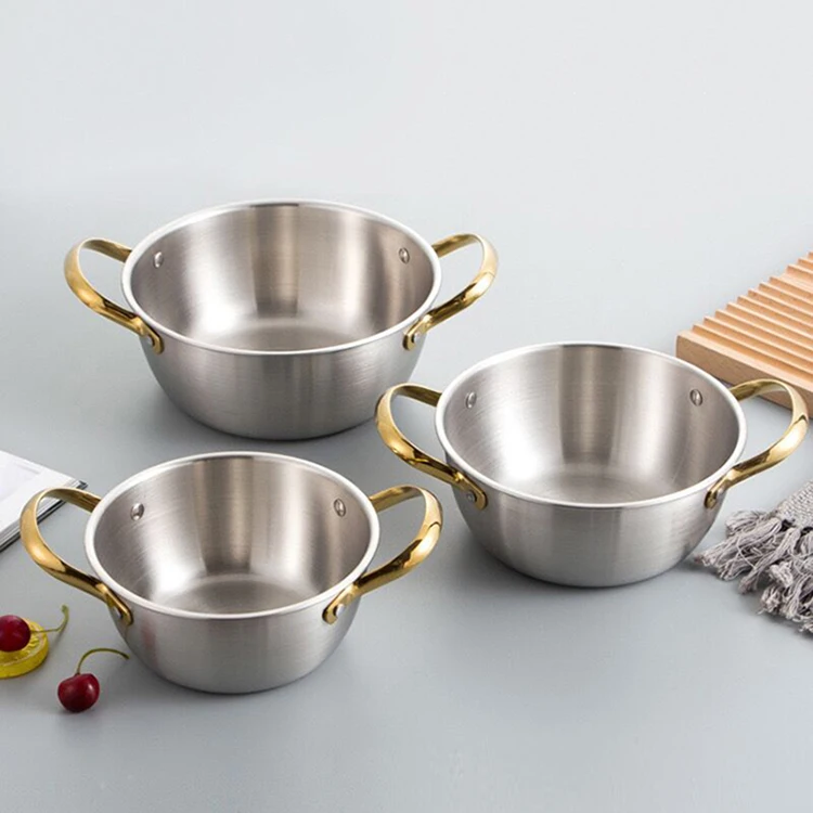 Multifunctional Korean Style Gold Silver Noodle Pot Double Ear Soup and Stock Pot Cooking Pot Cookware Pans Sets