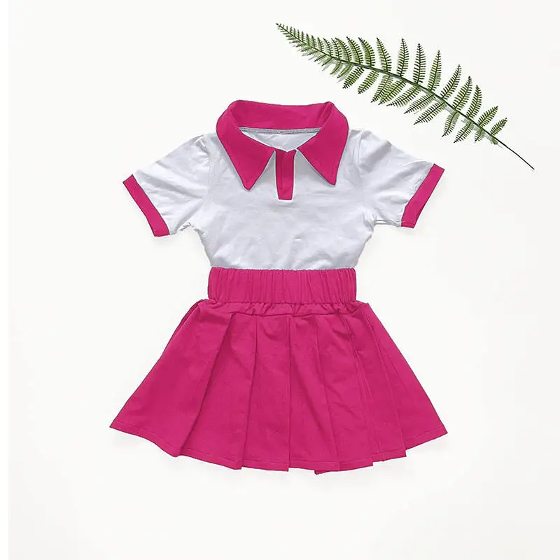 Wholesale Casual Girls Dresses 2-12 Children Clothing Summer Short Pleated Summer Clothes For Kids Girl Short Pleated Skirt Set