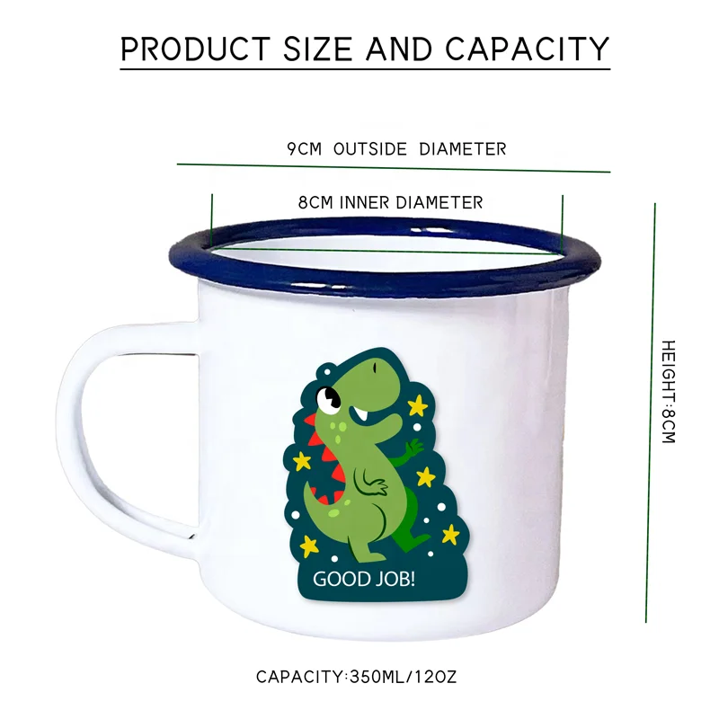 Set of 4 Enamel Camping Mug 12 Ounce Metal Enamel Coffee Tea Cups with Handle for Outdoor Camping Hiking Backpacking