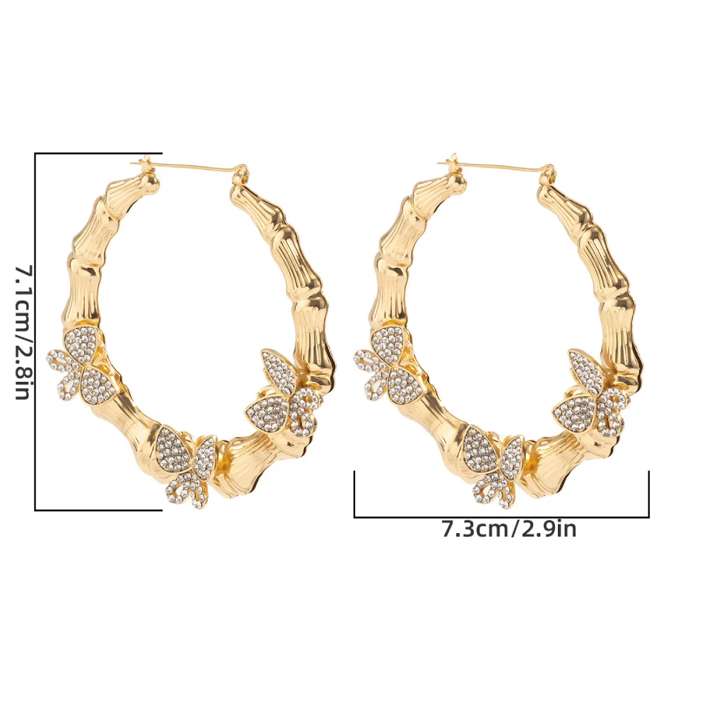 brass alloy with zirconia beads paving butterflies charms bog retro hustle hoop bamboo earrings women butterfly earring