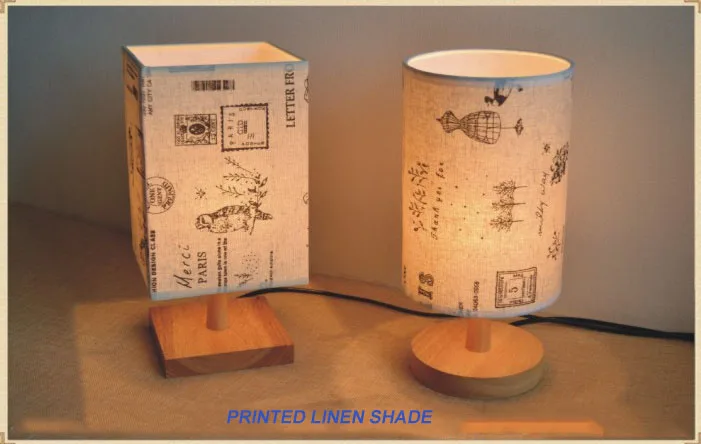 rectangular round linen fabric shade home wooden table lamp hotel beside lamp E27