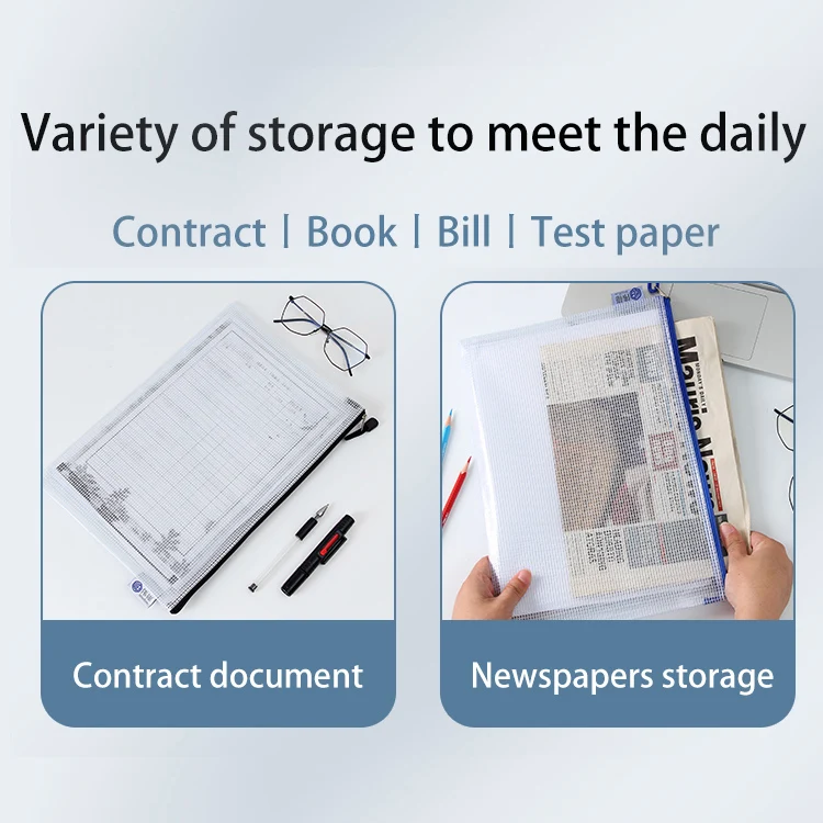 wholesale clear pvc mesh a4 b4 plastic waterproof zipper pouch traveling office supplies file folder document bag