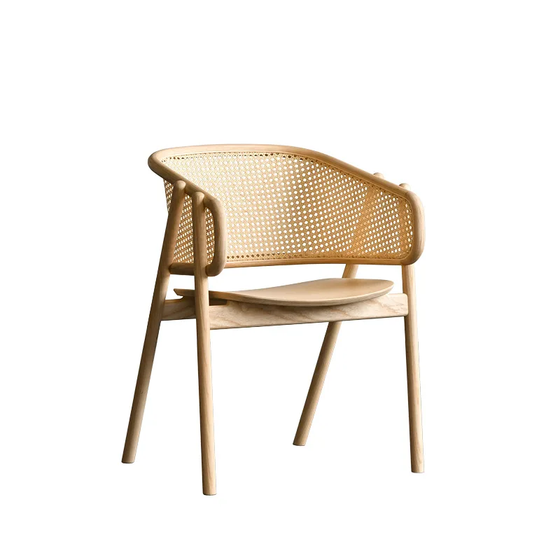 HANYEE Modern Elegant Luxury Antique Design Vintage Hotel Ash Solid Wooden Rattan Arm Wood Dining Chair