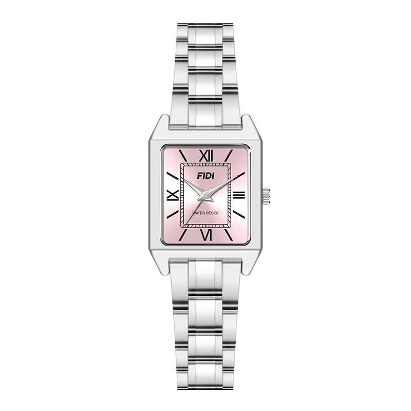 FIDI Fashion Business Women Watch Roman Numeral Square Stainless Steel Strap Waterproof Wristwatch Lovers Casual Quartz Watches