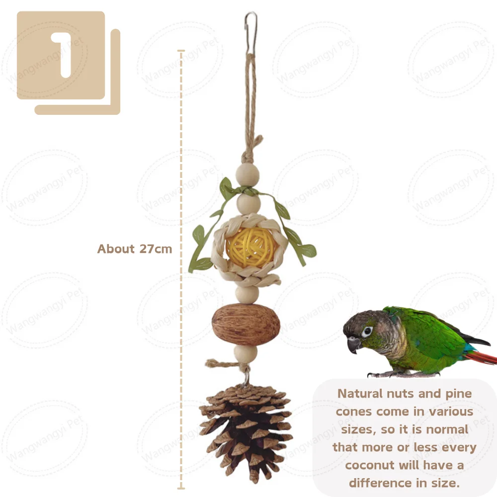 Hanging Bird Chew Toys Natural Corn Cob  Loofah Slices Pine Cone for Parrot Chewing