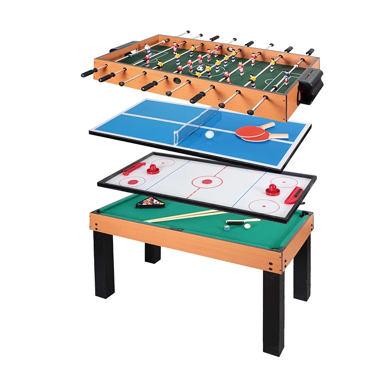 Multifunctional indoor wood 4 in 1 football air hockey billiard pool soccer table for kids and adults