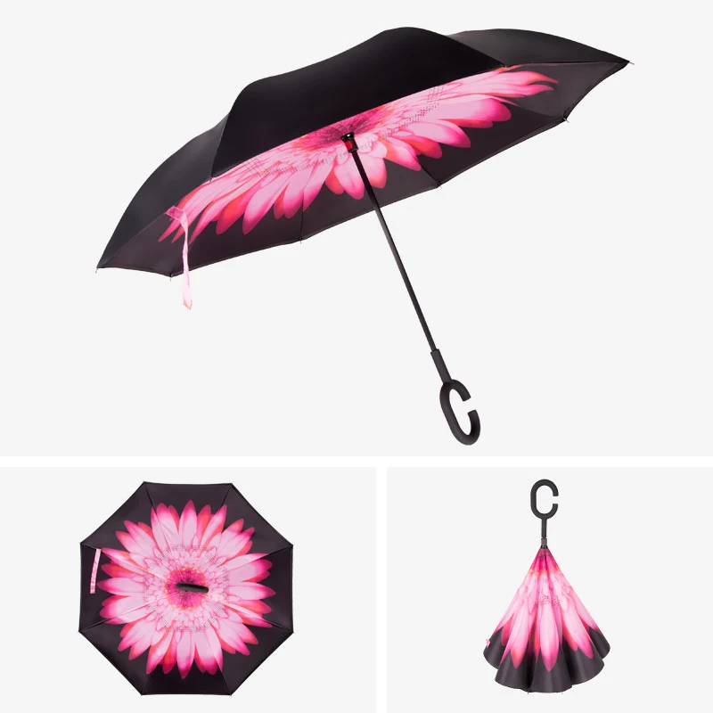 Inside Full Color Custom Digital Printing Inside Out Manual Open Close Small Kids C Handle Invert Reverse Umbrella For Children