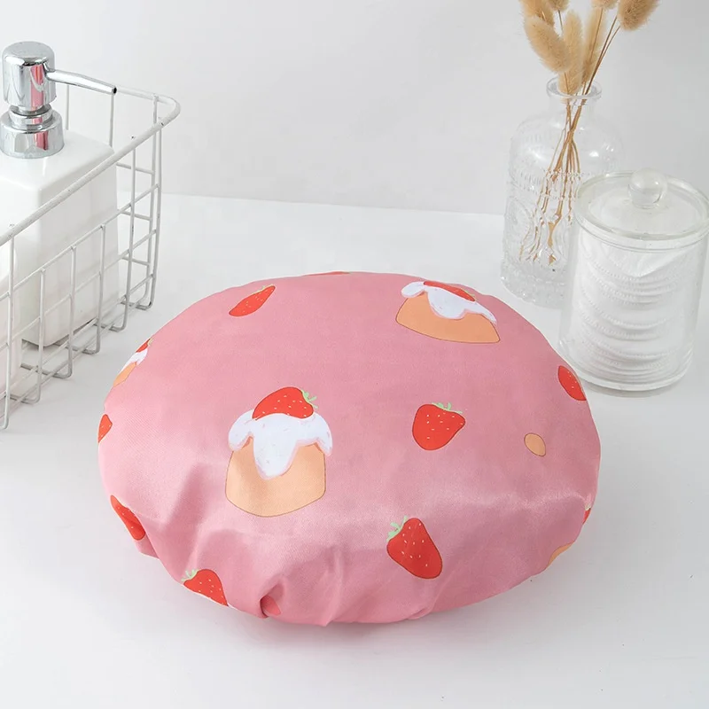 Waterproof Bath Hat Double Layer Shower Hair Cover Women Supplies Shower Cap With Ice cream pattern