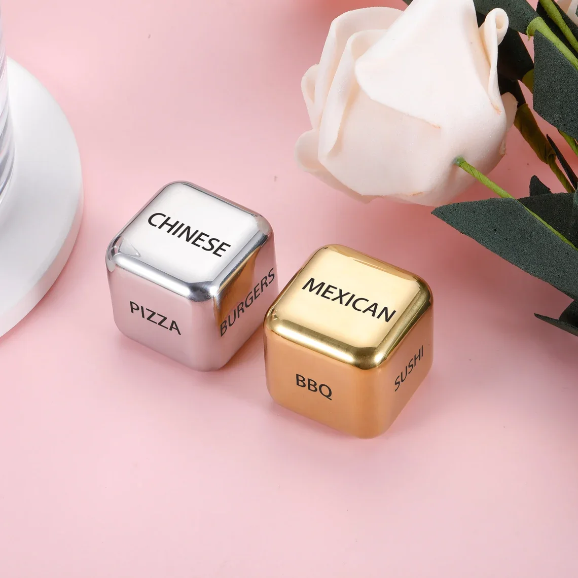 Custom Gold 6 Sided Metal Food Decision Date Night Lover Dice for Couples