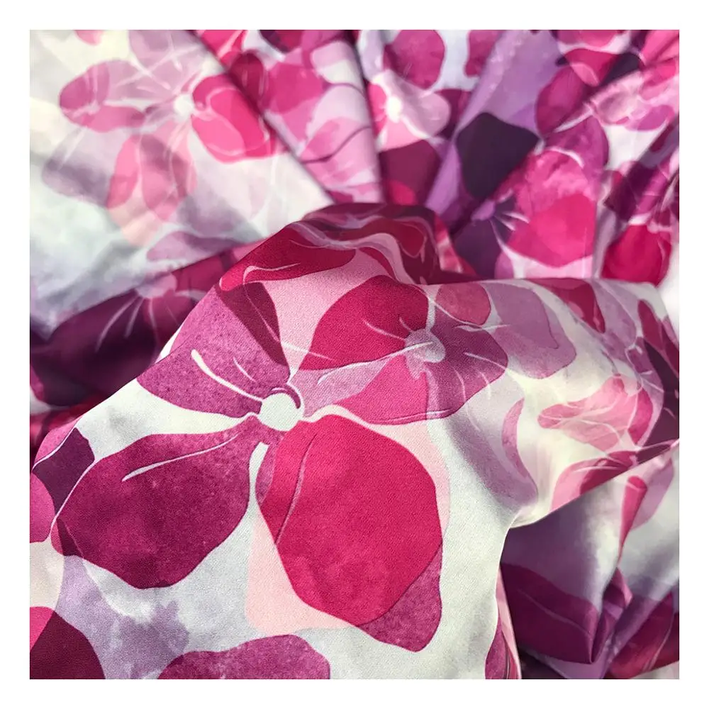 The factory outlet silk satin stretch with custom digital printing fabric for dresses