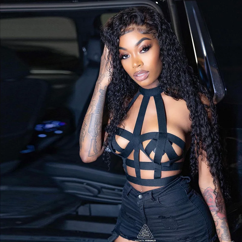 
Summer Sleeveless Hollow Out Crop Top Elastic Band Halter Top Polyester Tank Tops Sexy Club Wear For Women 