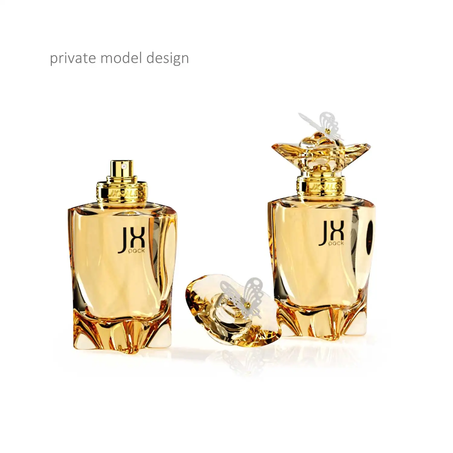 unique shape 100ml perfume bottle flat shoulder heavy bottom perfume empty bottle butterfly gold luxury perfume bottle 50 ml