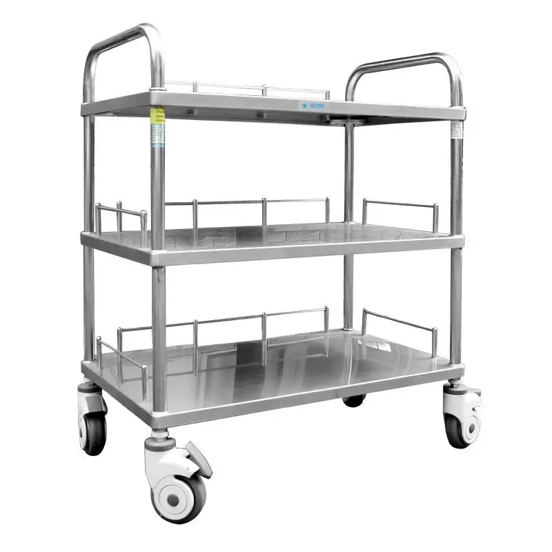Hospital clinic double layer instrument tray stainless operating steel mayo trolley with drawer