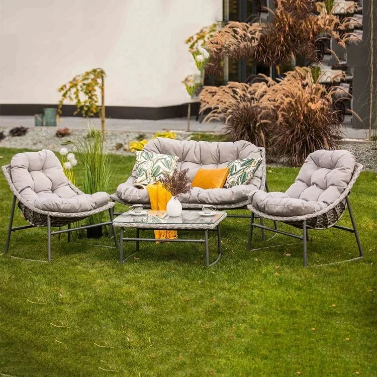 Factory Price  Casual  Rattan Wicker Aluminum Frame Garden Sofa  Chair Table Set Outdoor Sofa Set