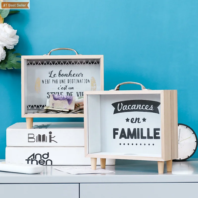 Cute Cartoon Camera Shape Transparent Piggy Bank Money Saving Box Nordic Style Wooden Money Boxes Kids Toy Coin Storage Box Cans