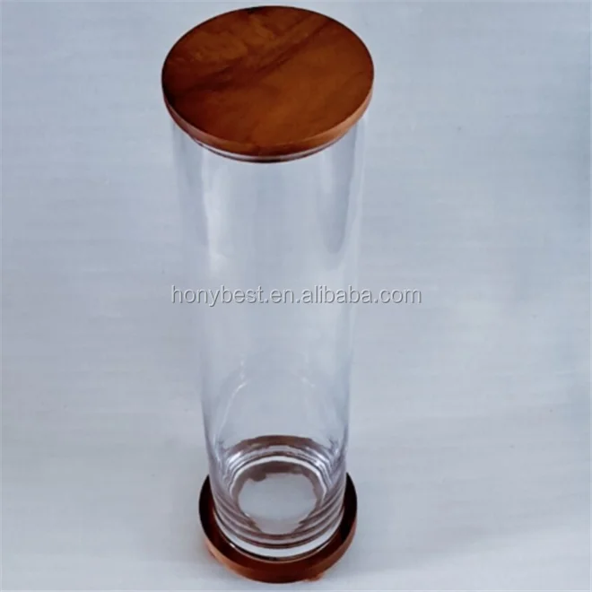 Round Hollow Display Stand 4-Legged Wood Base Pedestal Glass Jar Sealing Lid Walnut Wood Base for Glass Cylinder Containers