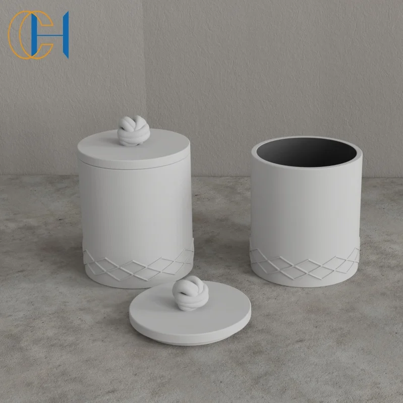 C&H Custom Logo  Engraved Concrete Pot Luxury Home Decor Unique Design Cement Jar Scented Candles