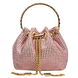 Newest Design Women Hand Bags Handbags For Women Fashion rhinestone personality girl hand-held chain messenger bucket bag pu