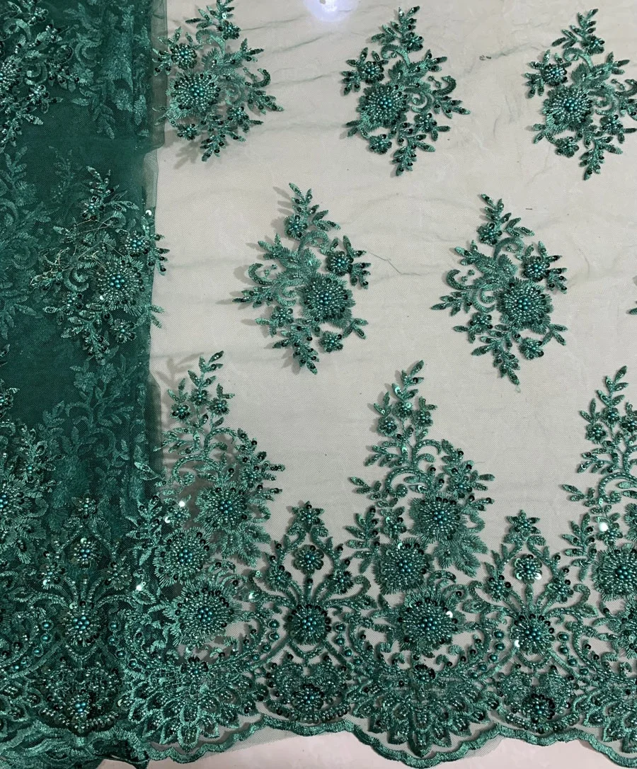 hot selling wholesale beaded lace fabric embroidery for dress, machine made beads sequins lace fabric