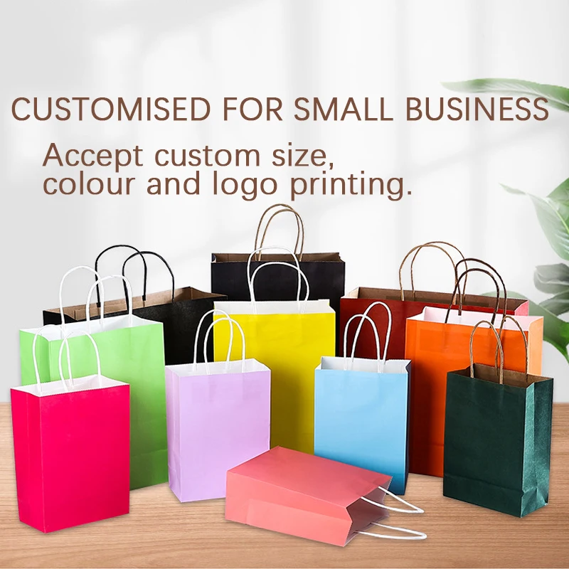 Personalized Brown Kraft Paper Craft Carry Bag Handmade Restaurant Logo Branded Bags With Twist Handles