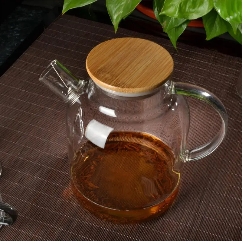 Hot Selling Glassware 1L High borosilicate glass coffee pot with Bamboo Lid glass teapot