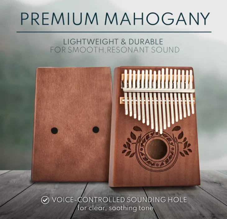 Portable Chocolate Brown Kids & Adults Mahogany Mbira Finger Piano 17 Key Thumb Piano