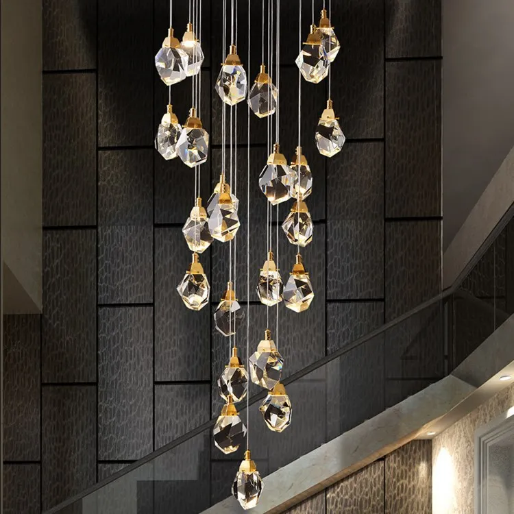 JYLIGHTING Golden Cooper LED Chandelier Geometrical Decoration Pendant Light for Room Bar European Style Hanging Staircase Light