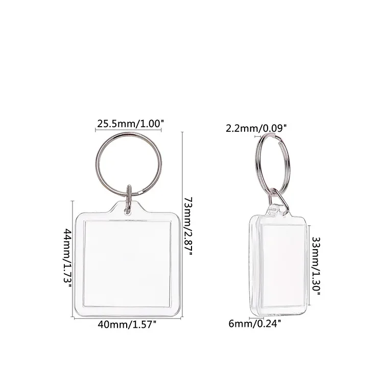 Round Square Rectangle Clear Acrylic Insert Photo Split Ring Keyring